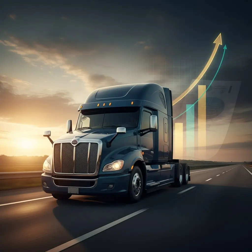 تصویر گرافیکی نشان دهنده رشد مالی و توسعه ناوگان با استفاده از تسهیلات خرید کشنده اقساطی.