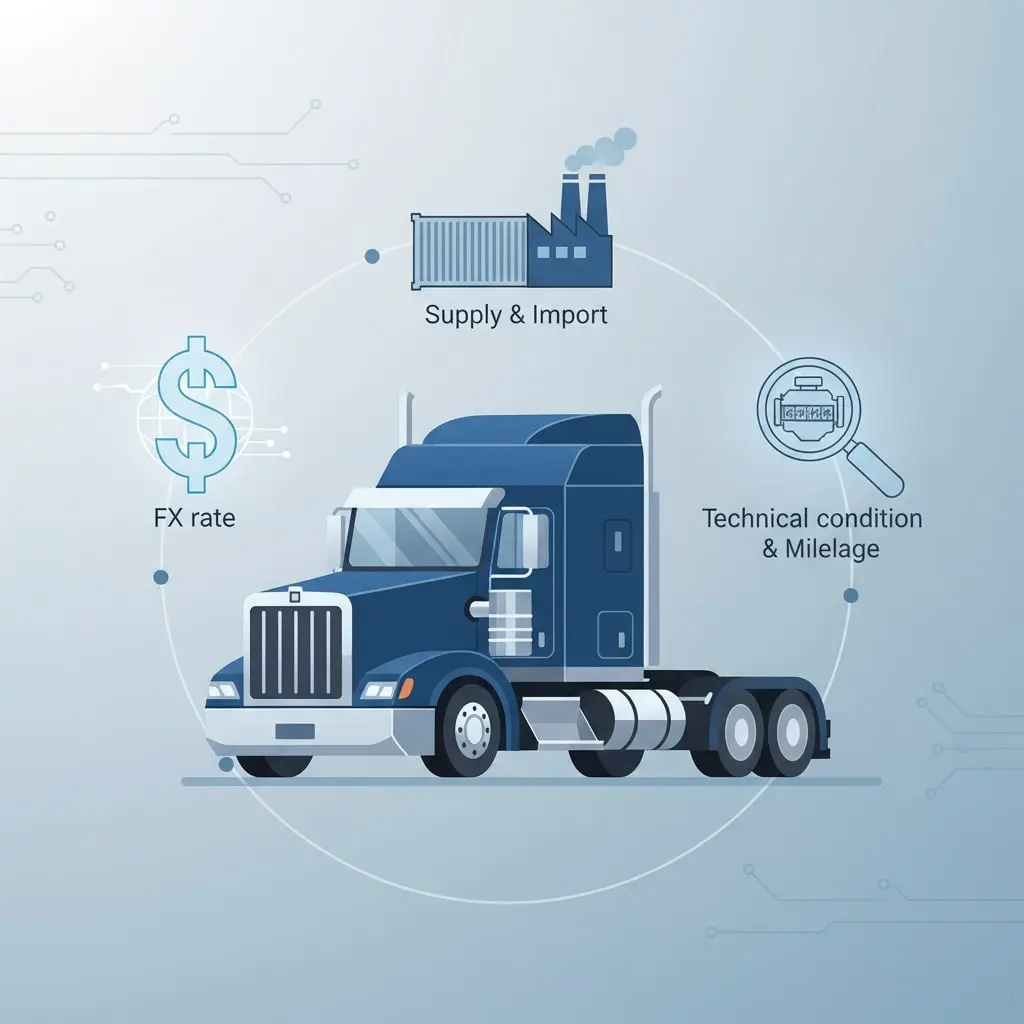 عوامل کلیدی مؤثر بر قیمت‌گذاری روز خودروهای سنگین شامل نرخ ارز، واردات و وضعیت فنی خودرو.