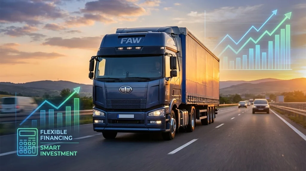 کشنده فاو در حال حرکت در جاده با نمادهای تسهیلات مالی گروه عظیمی